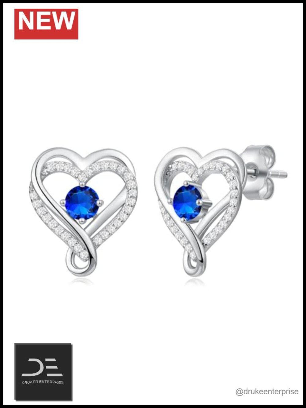 Sterling Silver Infinity Heart Sapphire Birthstone Earrings Lever Back